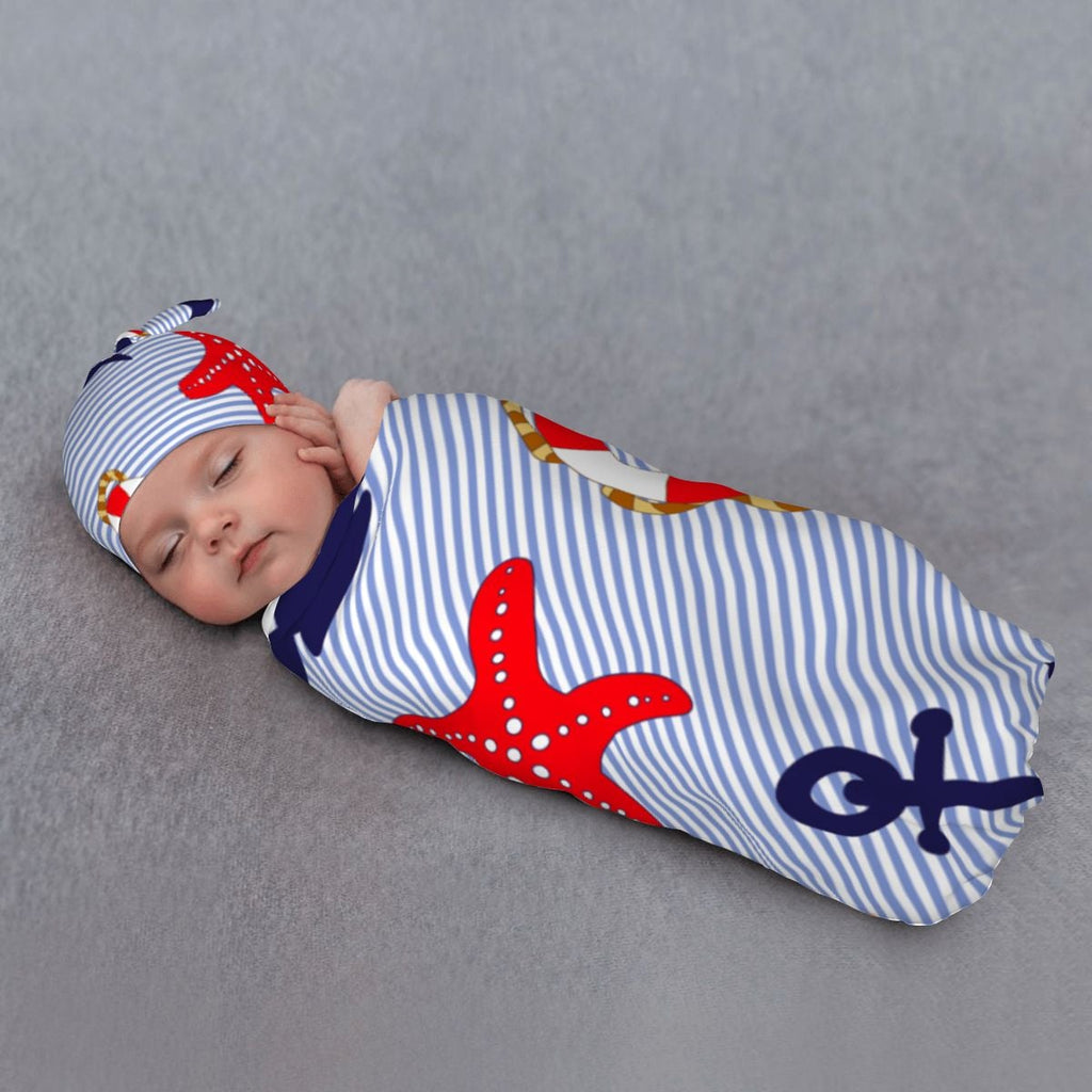 Ahoy' Swaddle Blanket & Beanie Hat Set