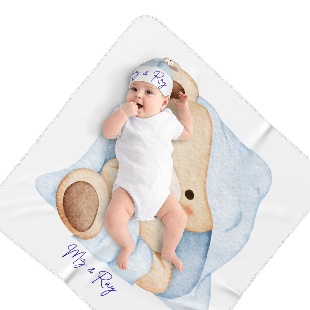 Blue Bear Baby Swaddle Blanket & Beanie Hat Set | 0–6 Months