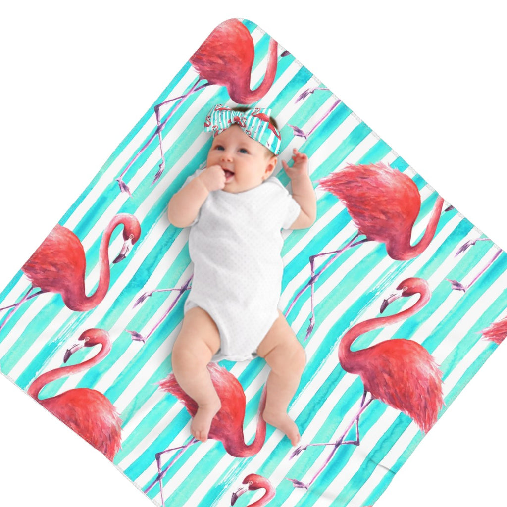 Flamingo Baby Swaddle Blanket & Bow Headband Set | 0–6 Months