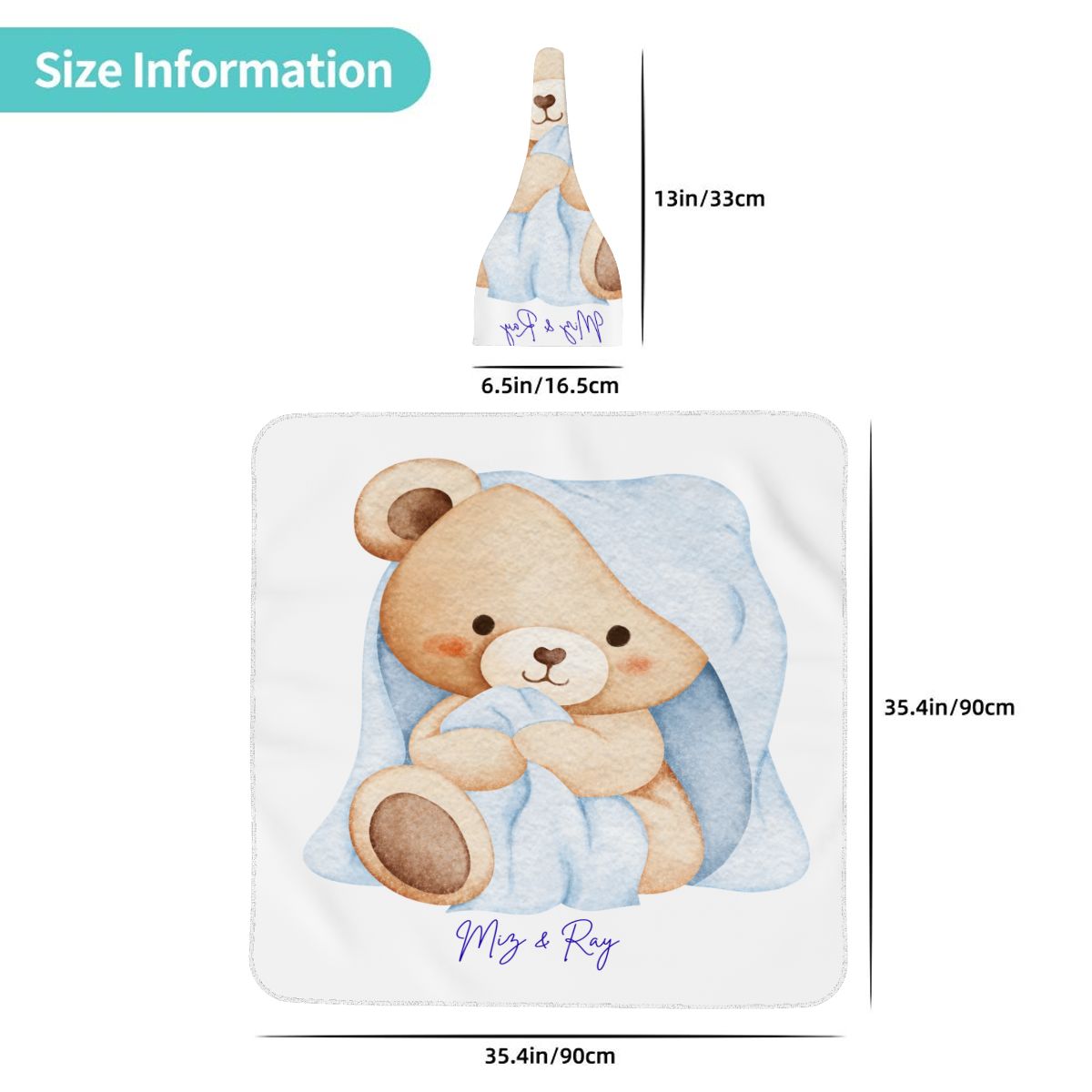 Blue Bear Baby Swaddle Blanket & Beanie Hat Set | 0–6 Months