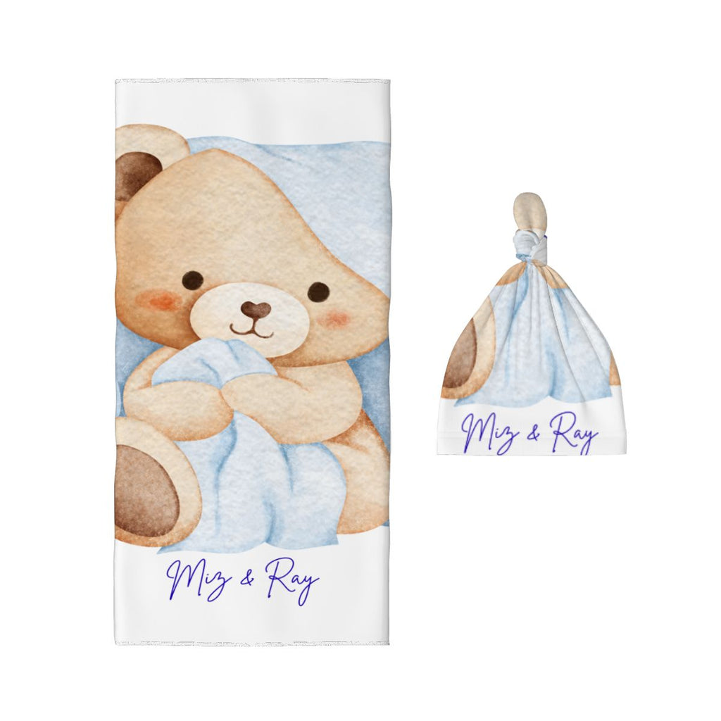 Teddy Bear' Swaddle Blanket & Beanie Hat Set