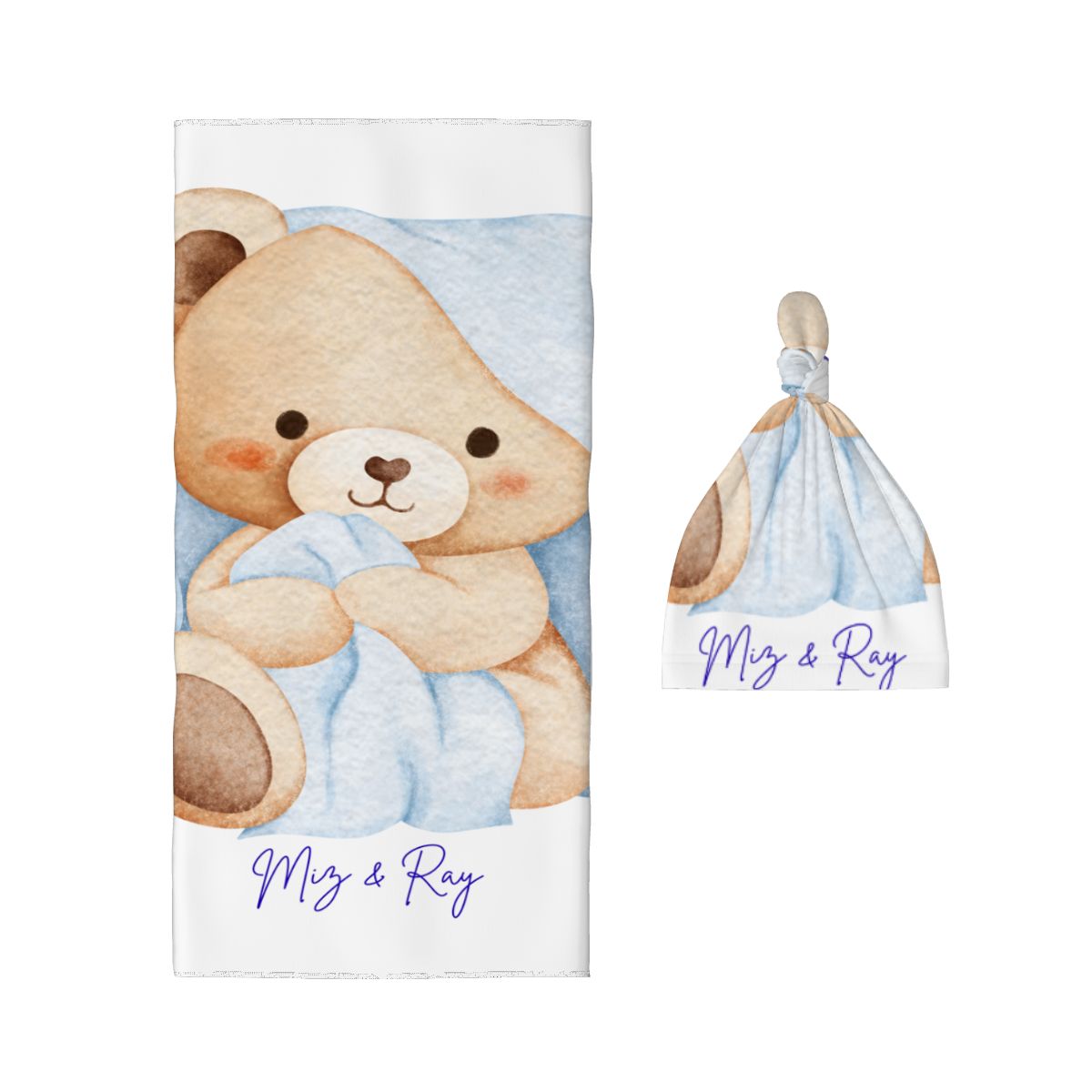 Teddy Bear' Swaddle Blanket & Beanie Hat Set
