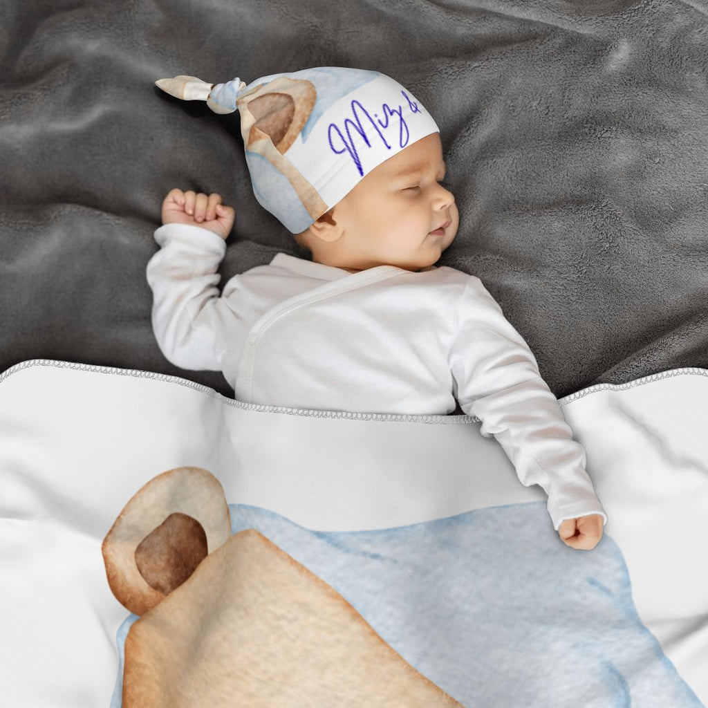 Blue Bear Baby Swaddle Blanket & Beanie Hat Set | 0–6 Months