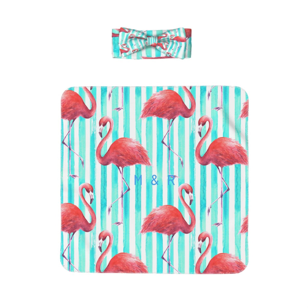 Flamingo Baby Swaddle Blanket & Bow Headband Set | 0–6 Months