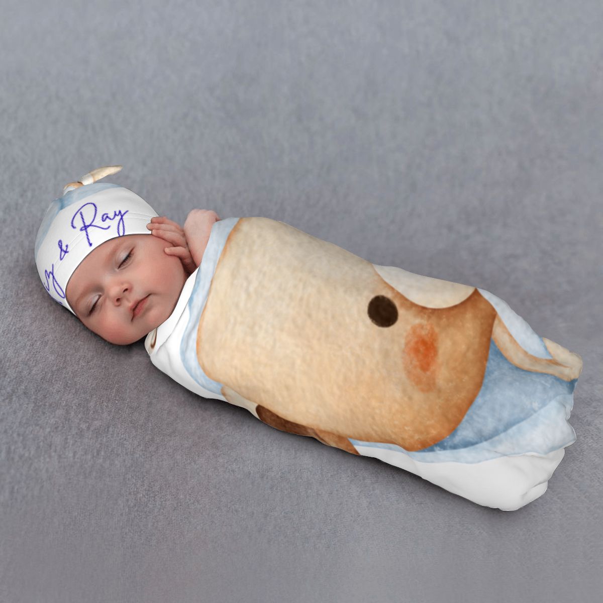Teddy Bear' Swaddle Blanket & Beanie Hat Set
