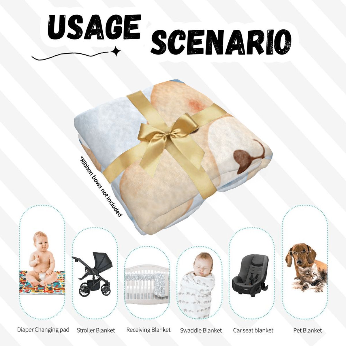 Teddy Bear' Swaddle Blanket & Beanie Hat Set